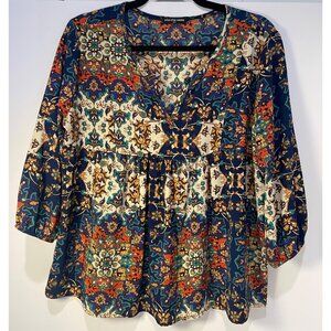 Cha Cha Vente Womens Paisley Babydoll Top Size PM Y2K Boho Fairy Whimsical Artsy